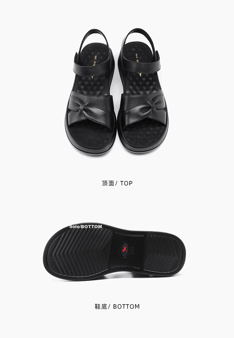 Red Dragonfly Women's Leather Velcro Sandals Soft Sole Wear-Resistant Casual Middle-Aged and Elderly Sandals WTK264921 Black Size 37 12