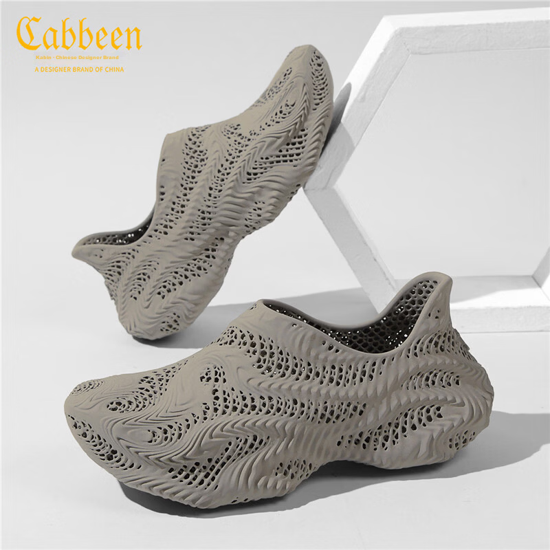 CABBEEN 2026 New Hollow-Out 3D Printed Men's Outdoor Sandals Mid Gray Size 38