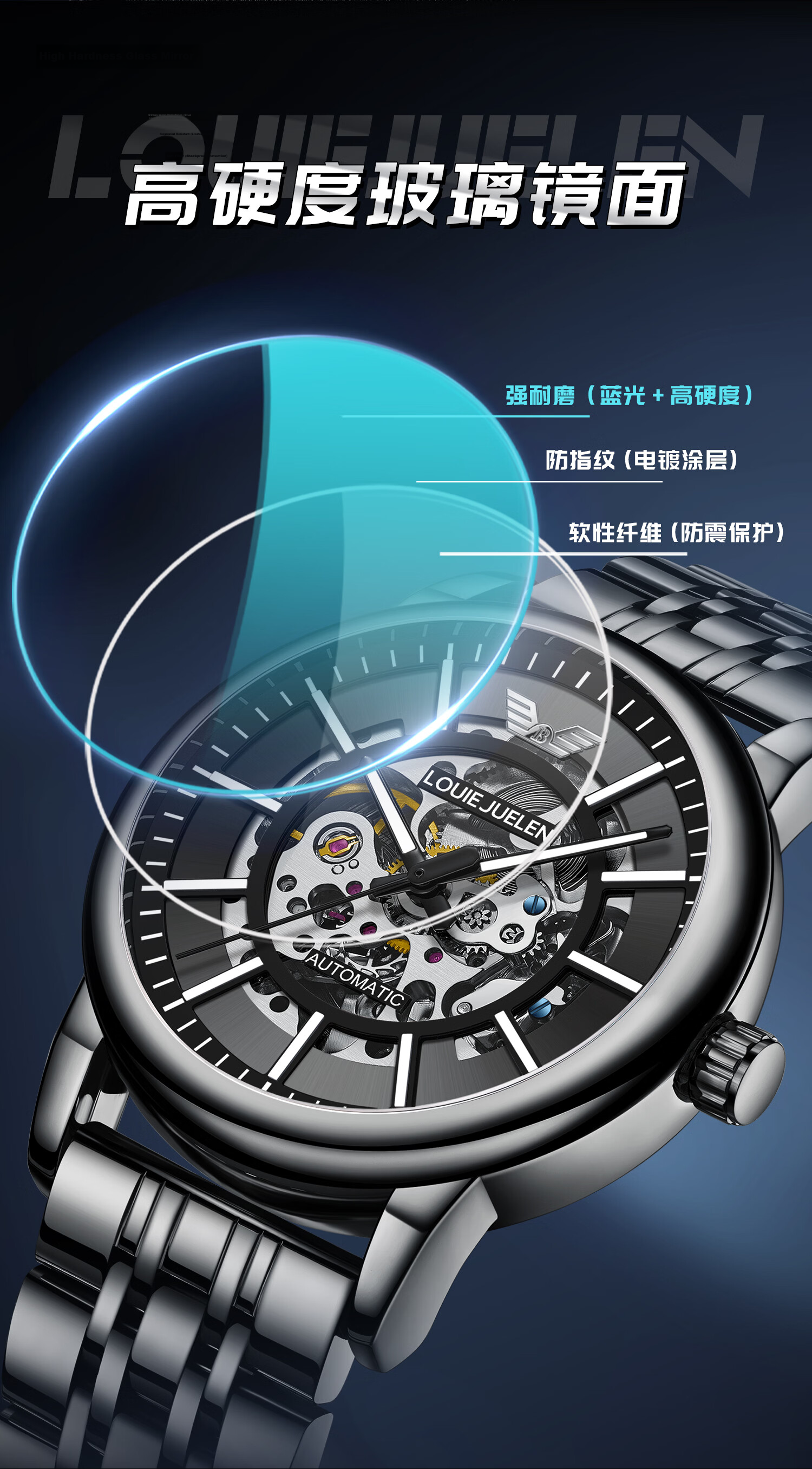GEORGCOUNT Black Warrior Men's Mechanical Watch Business Luxury Waterproof Automatic Tourbillon Skeleton Watch 7