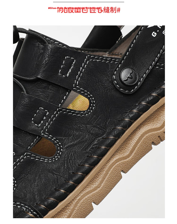 Bull Family Baotou Leather Sandals Men Summer Outdoor Beach Shoes Casual Driving Shoes Black Size 40 5