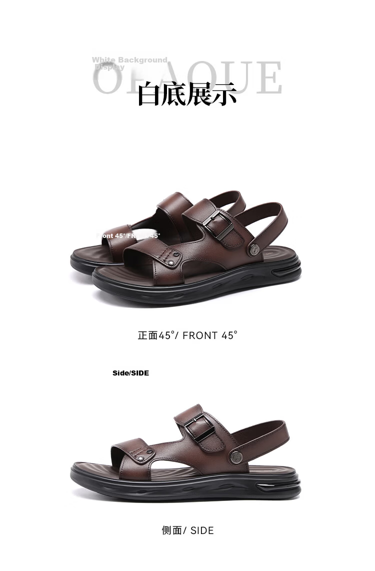 Red Dragonfly Men's Sandals New Cowhide Soft Sole Dual-Wear Business Casual Dad Beach Shoes WTT261051 Black Size 38 10