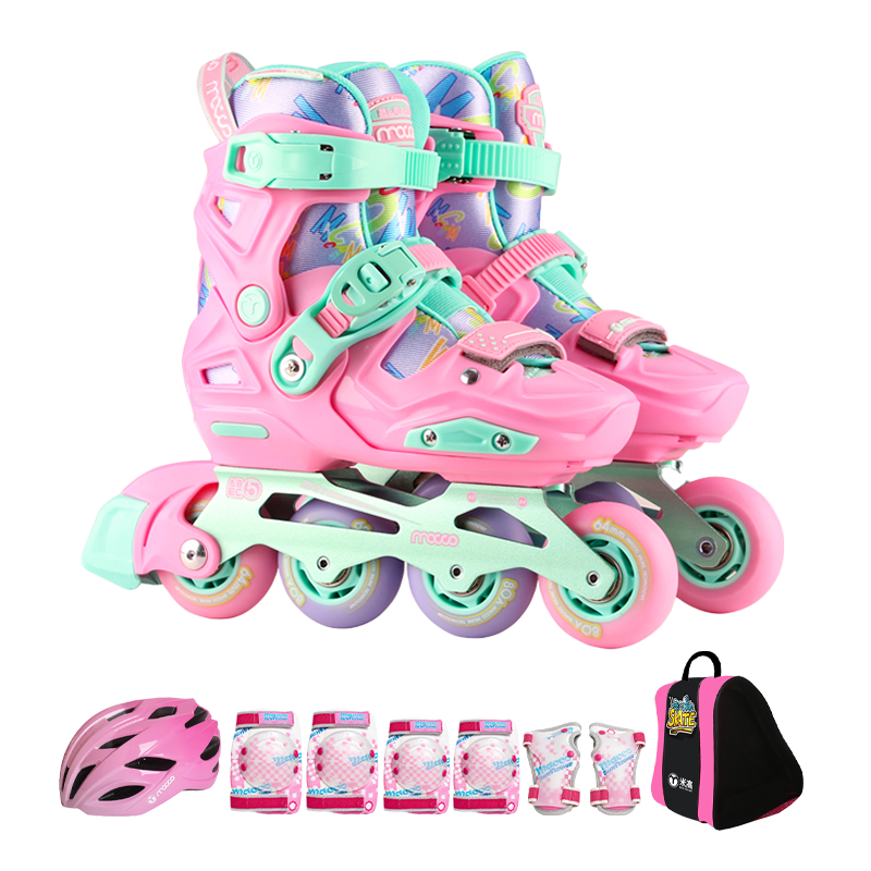 Migao Roller Skates for Children, Inline Skates for Girls, Beginner's Roller Skates for Primary And Secondary School Students, Inline Roller Skates, S3 Set in Pink, Size L