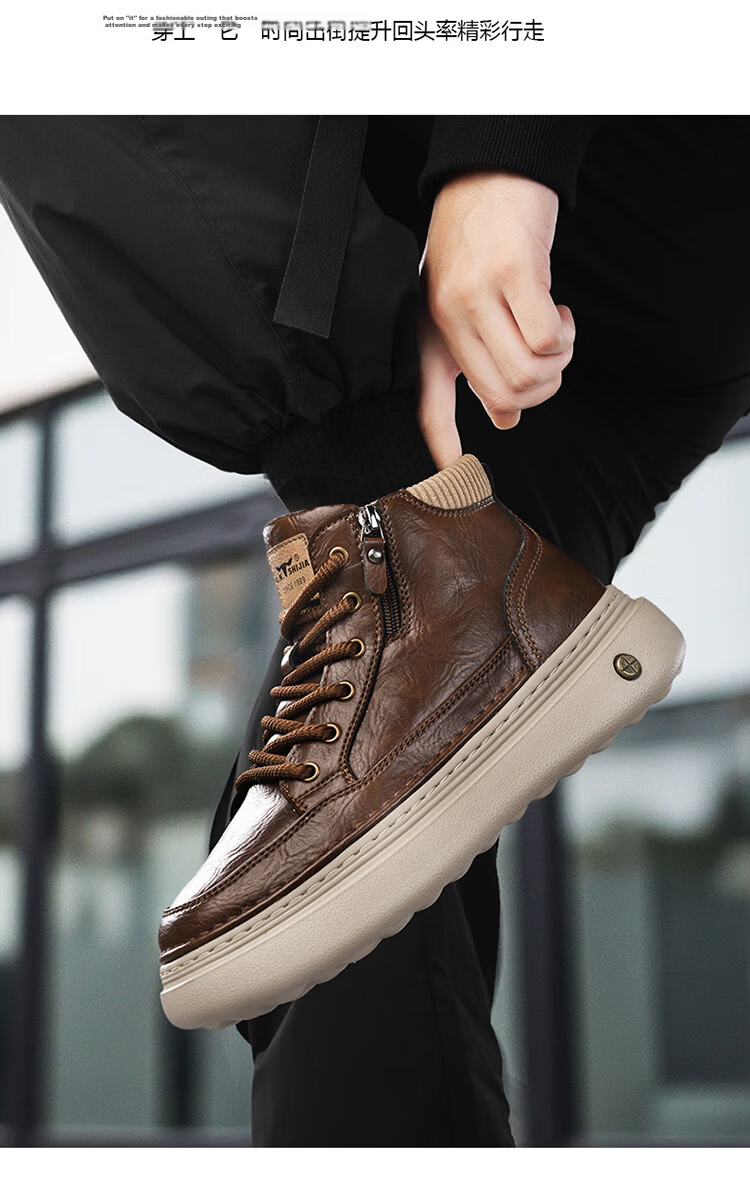 G.N.Shi Jia Men's Martin Boots 2025 Winter New Plush High-Top Shoes Thick Sole Height Increasing Warm Cotton Casual Shoes for Men 27