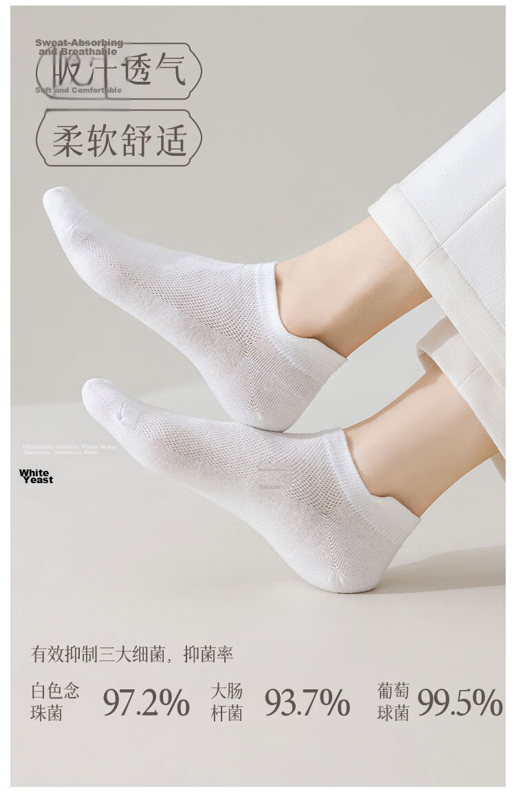 Miiow Women's 6 Pairs Summer 100% Cotton Antibacterial Deodorant White Breathable Mesh Low-Cut Socks 11
