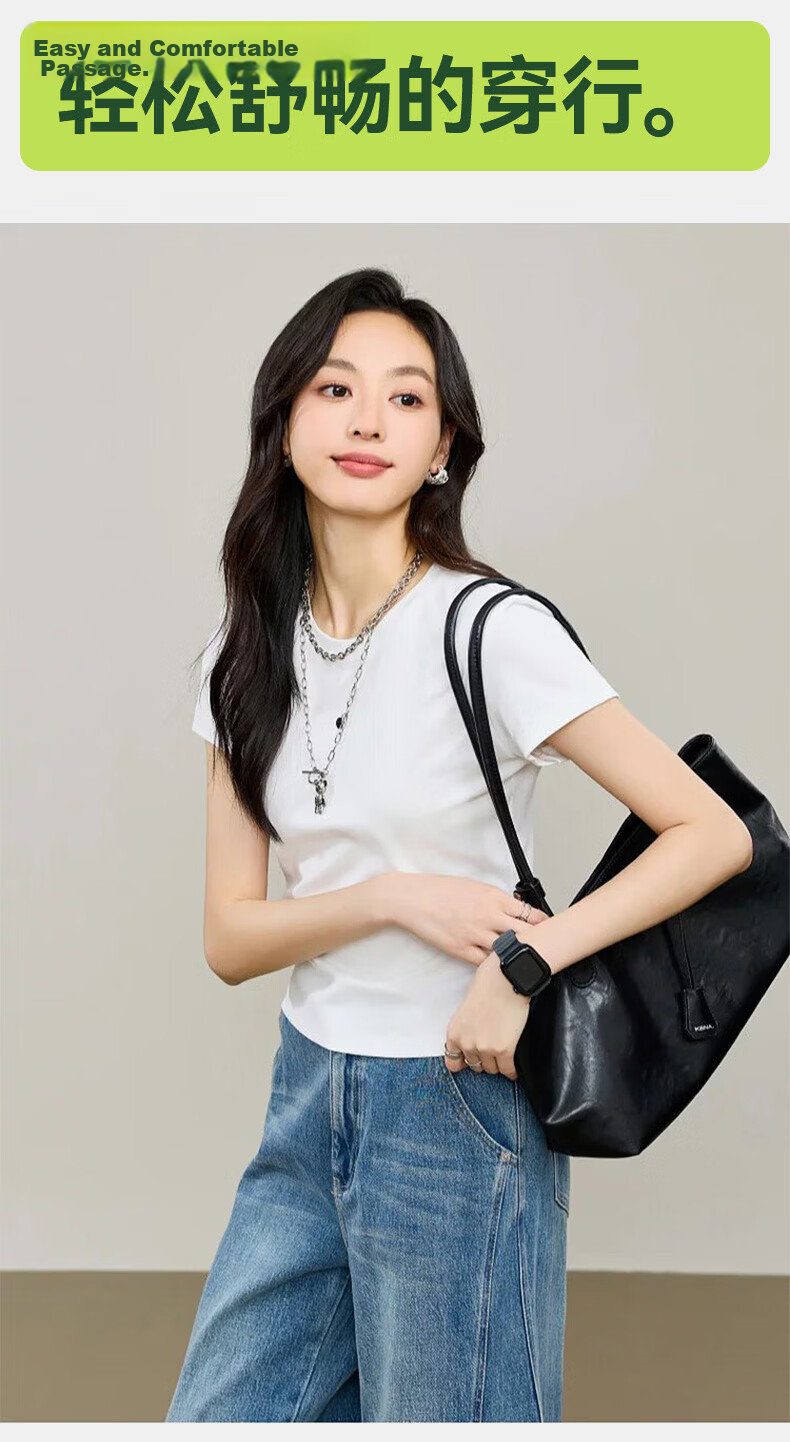 Langsha Women's Short Sleeve High Cotton T-Shirt Summer Slim Fit Casual Solid Color Top 15