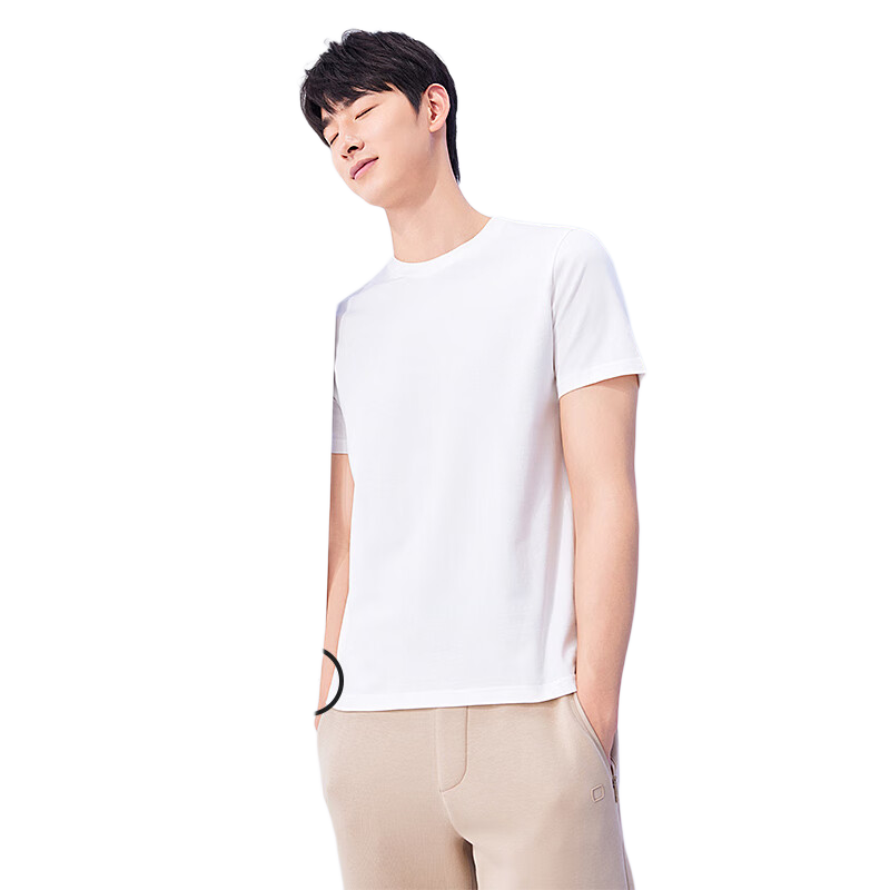MiiOW [Pure Cotton] Men's T-Shirt, Spring And Summer Lightweight Round Neck Loose Versatile Sports Casual White Undershirt
