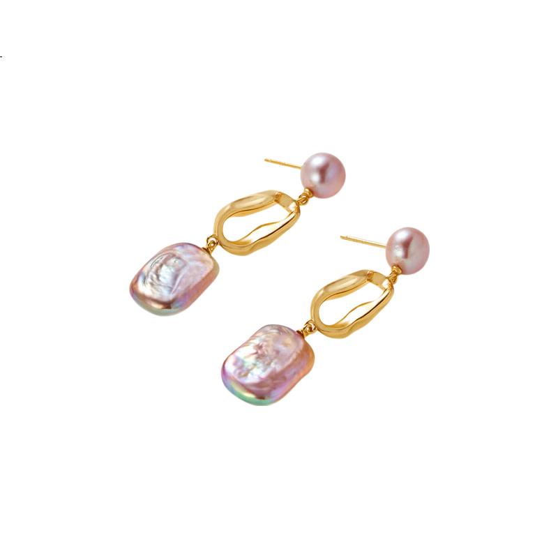 Amber Lollipop Baroque Pearl Earrings for Women, Studs, Birthday And Mother's Day Gifts for Mom Or Wife, Practical Present