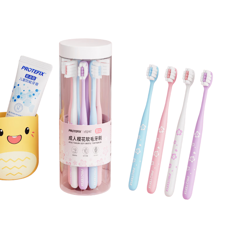 PROTEFIX Adult Anti-Allergy Toothbrush Wide Head Ultra Soft Cotton-Like Bristles Teeth Cleaning Family Pack 1 Tub 8 Pieces