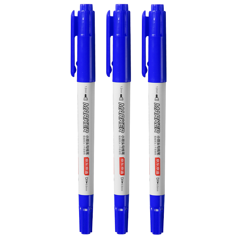 JD Jingzao Popular Double-Headed Hook Line Pen Student Art Drawing Oil-Based Quick-Dry Waterproof Marker Blue 12-Pack
