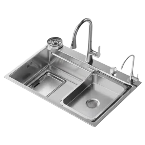 DONGPENG Kitchen Sink Integrated Basin 304 Stainless Steel Vegetable Washing Basin Large Single Bowl 2026 Latest Model 8045 Left Side