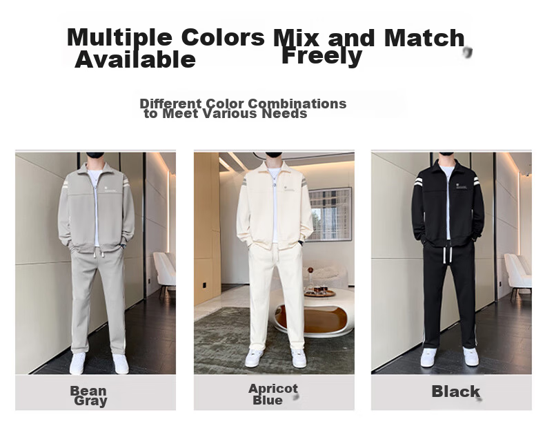 PLAYBOY Men's Casual Loose Outdoor Sports Running Two-Piece Set, Stand-Up Collar Long-Sleeve Menswear, Apricot Color, XL 9