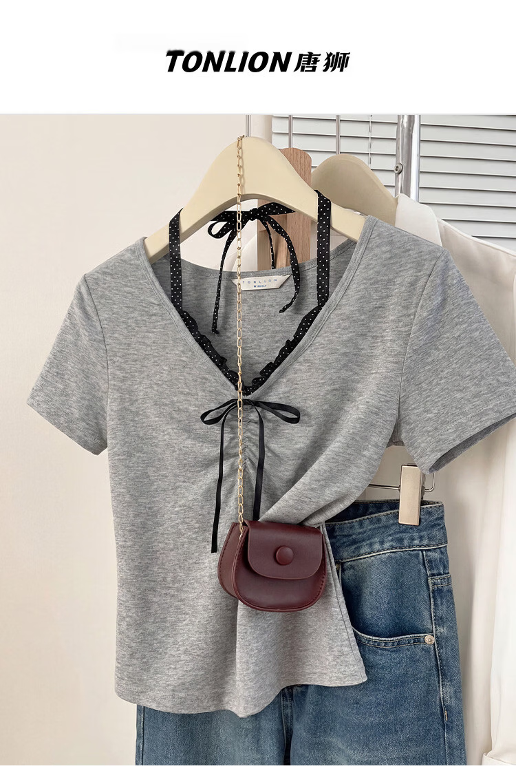 TonLion 2026 Summer Women's Faux Two-Piece Short Sleeve T-Shirt Elegant Fashion Versatile Premium Quality Women's Tee 1