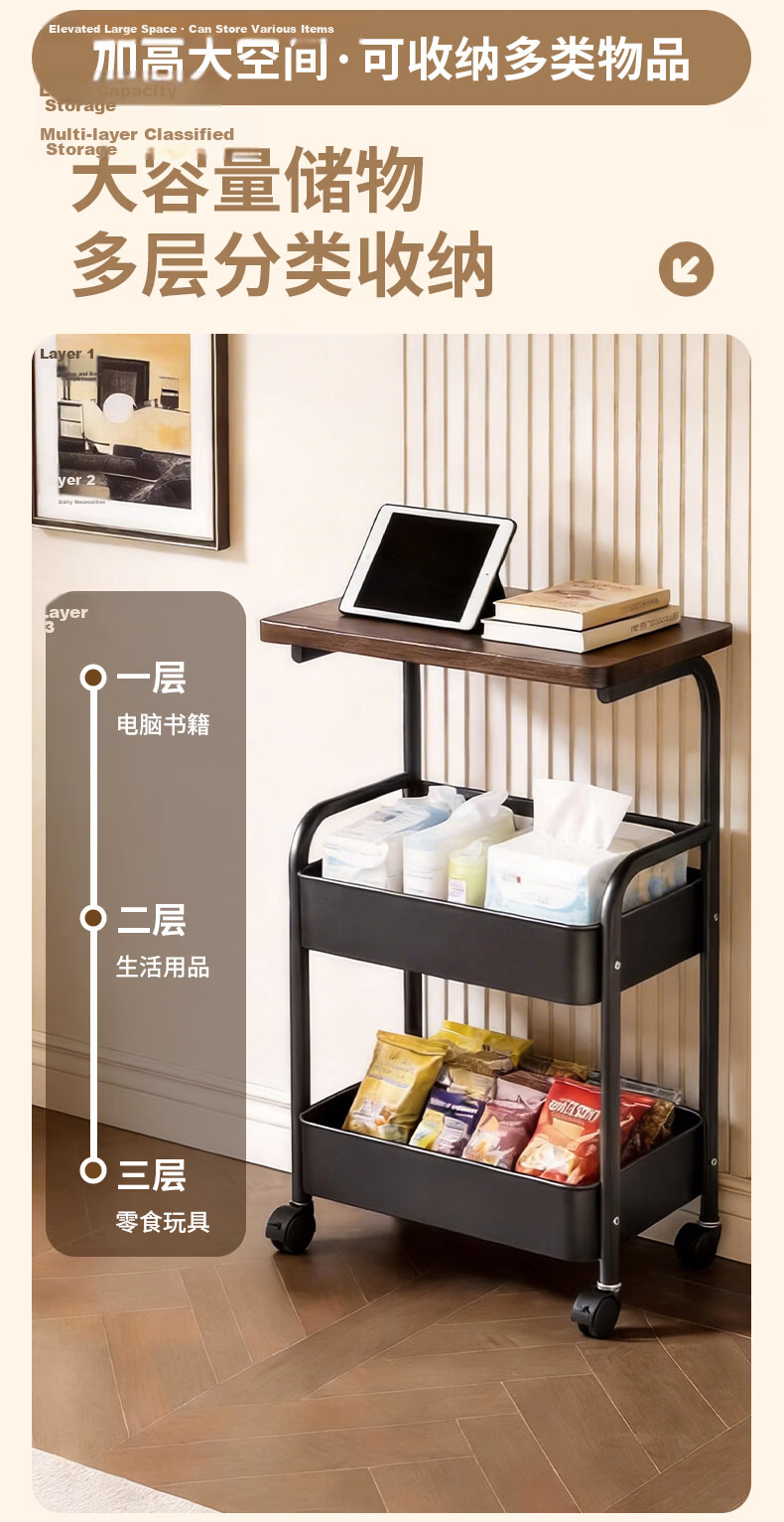 Xiaomo Mobile Tea Table Cart Sofa Side Table Bedside Storage Rack High Tea Table Living Room Snack Bedside Cabinet 4