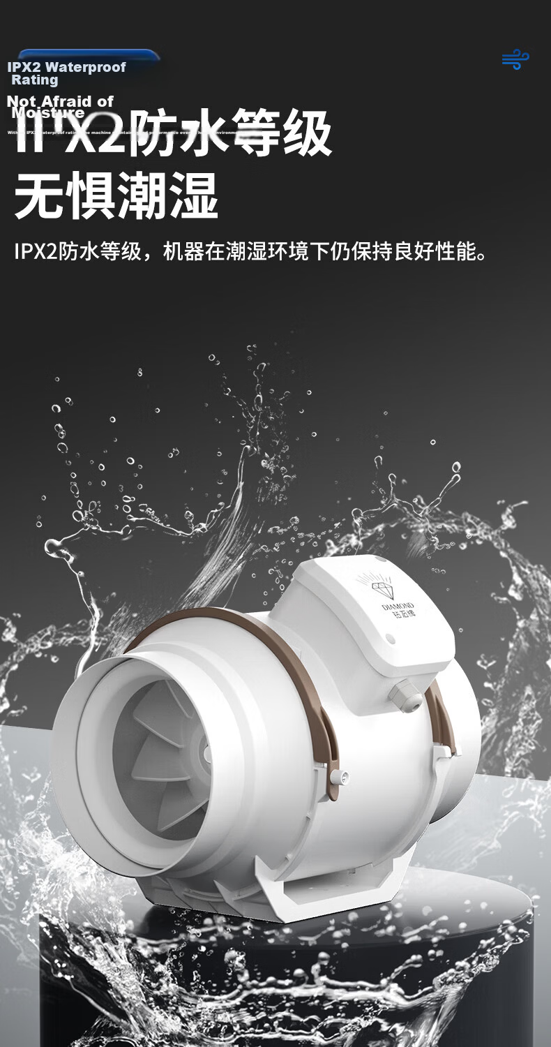 Diamond Brand Duct Fan Axial Flow Exhaust Fan Industrial Ventilation Fan Kitchen Bathroom Commercial High Suction Smoke Exhaust Fan 4 Inch Stepless Speed Control 98mm Opening 12
