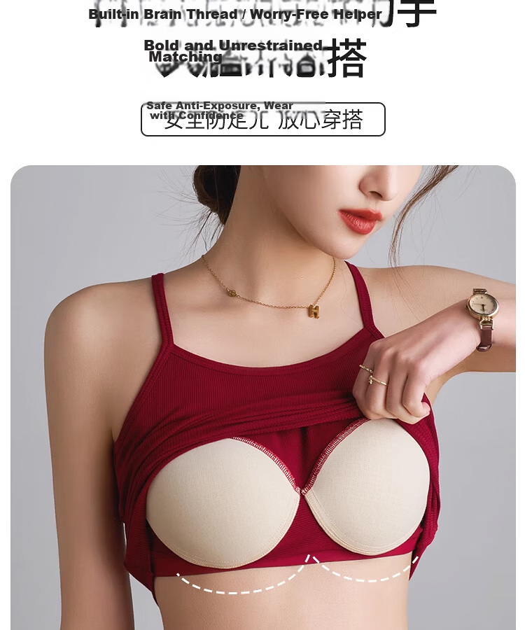 NOMe 2026 Summer Women's Spaghetti Strap Tank Top Butterfly Back Integrated Bra Short White L 10