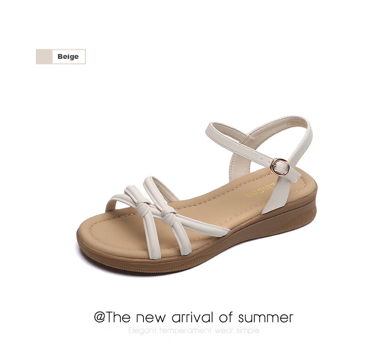 MULINSEN Women's New Commuter Elegant Roman Sandals Breathable Lightweight Summer Sandals Beige Size 39 29