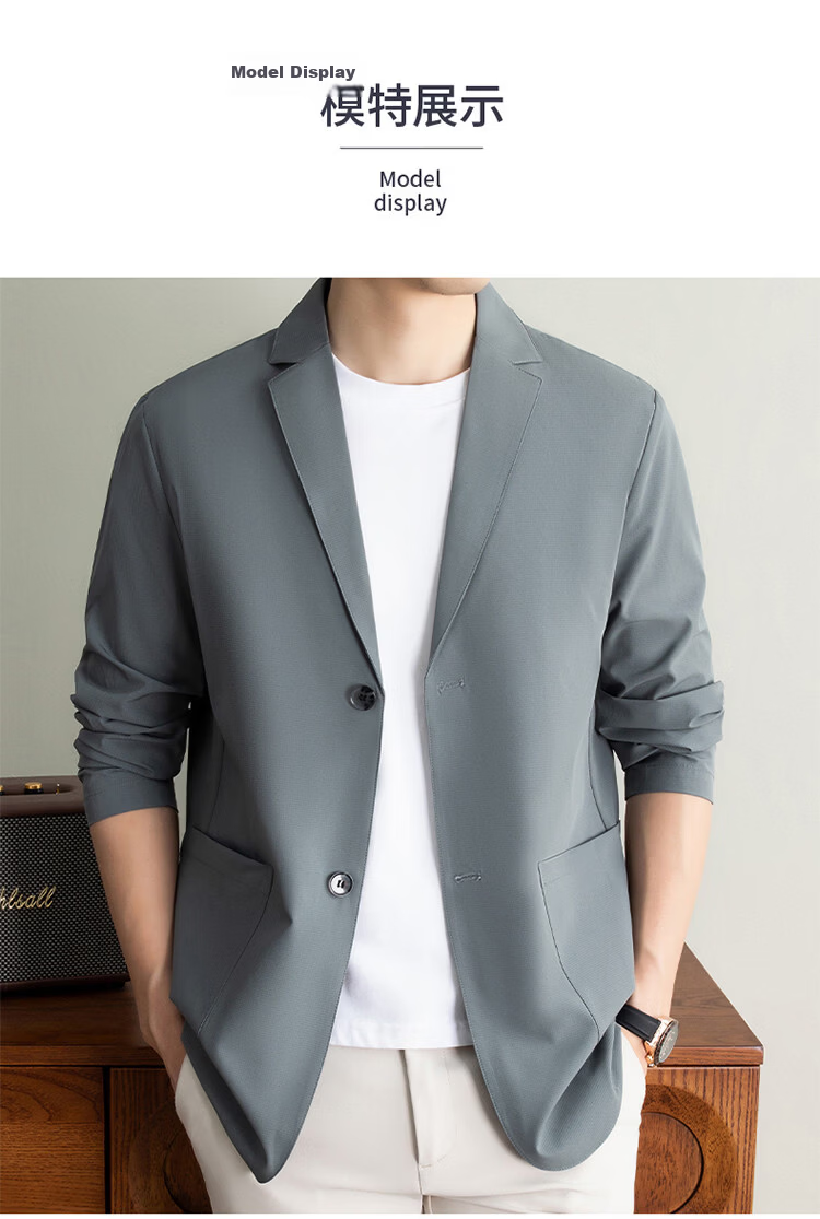 ROMON Premium Summer Lightweight Sun Protection Blazer Men Ice Silk Spring Summer Casual Slim Fit Single Jacket Ultra Thin 9