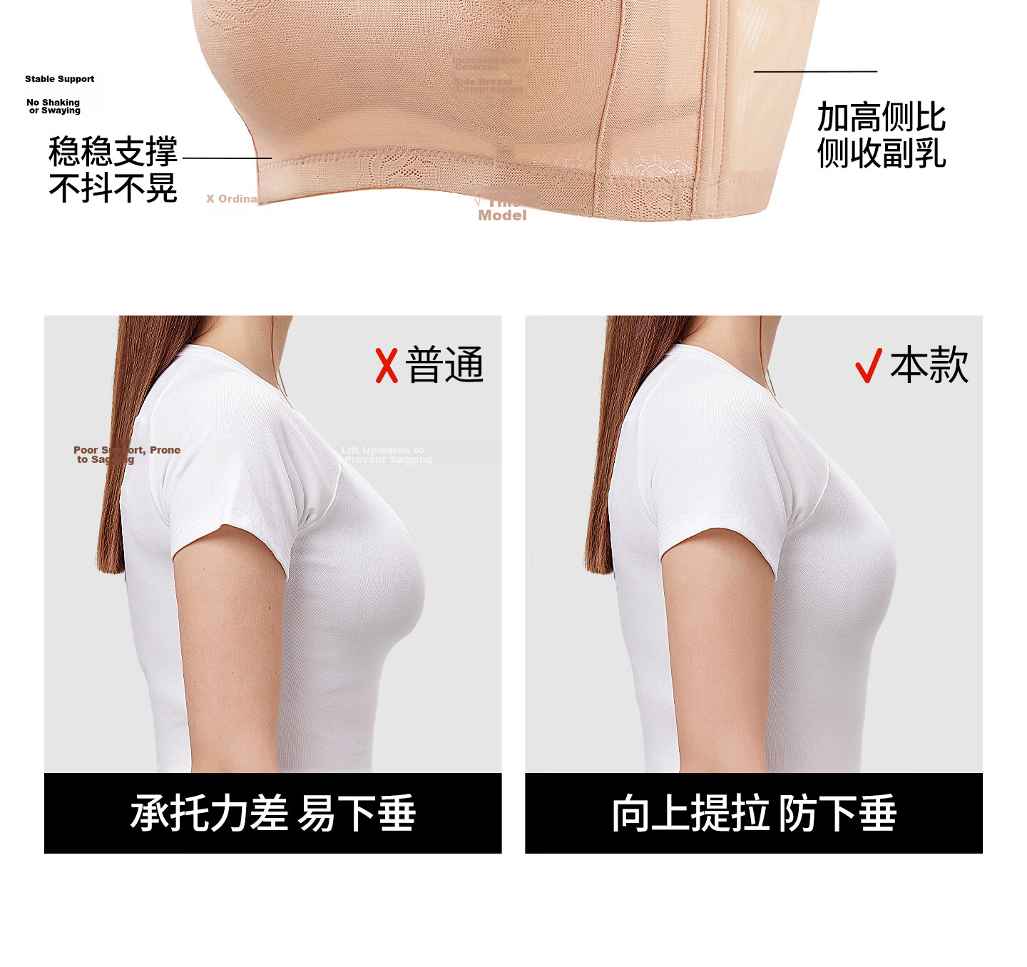 Qiannaimi Comfortable Wireless Bra for Women Lightweight Breathable Full Coverage Bandeau Bra Pink Beige 75B 5