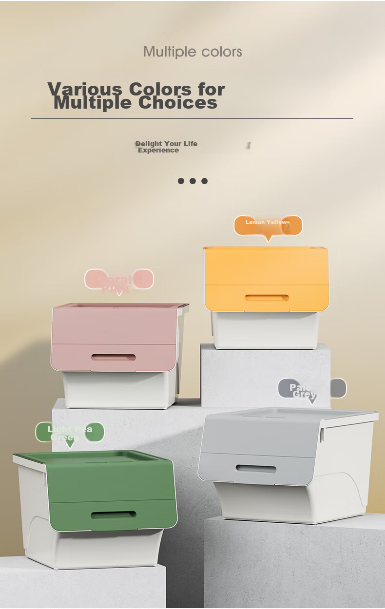 JEKO&JEKO Front-Opening Flip Lid Toy Storage Box, Children's Clothing Organizer, Snack Storage Container, 34L, Set of 3, Gree 13