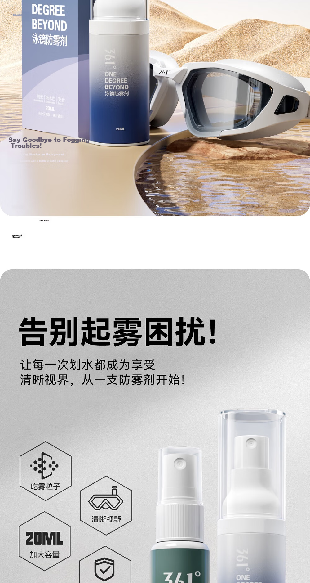 361° Anti-Fog Swimming Goggles Spray HD Professional Nano Technology Diving Mask Defogger Liquid 3