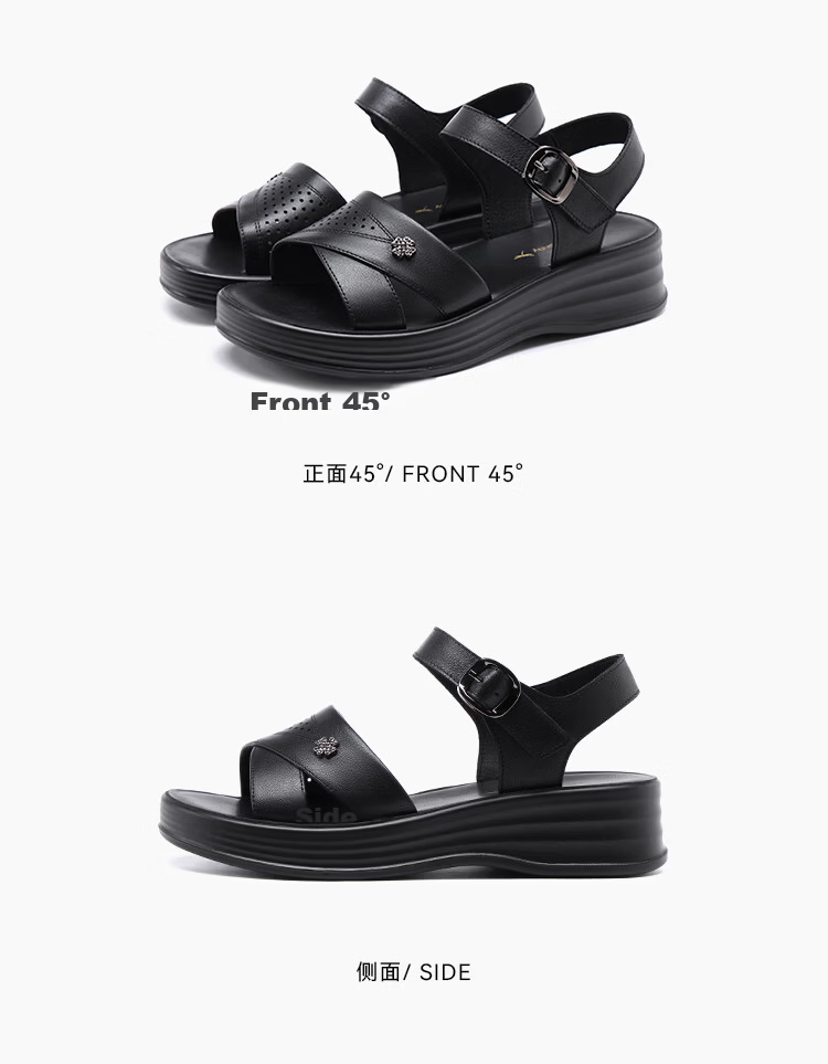 Red Dragonfly Women's Summer Sandals Soft Leather Sole Thick Non-Slip Beach Shoes for Middle-aged and Elderly WTK265061 Black Size 35 10