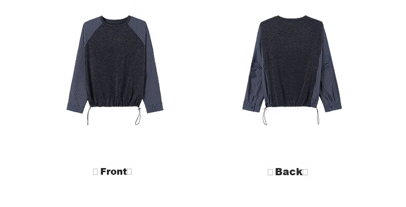 Demana [Free Relax] Autumn Simple Style Crew Neck Patchwork Striped Elastic Loose Slim Sweatshirt for Women Premium Feel 13