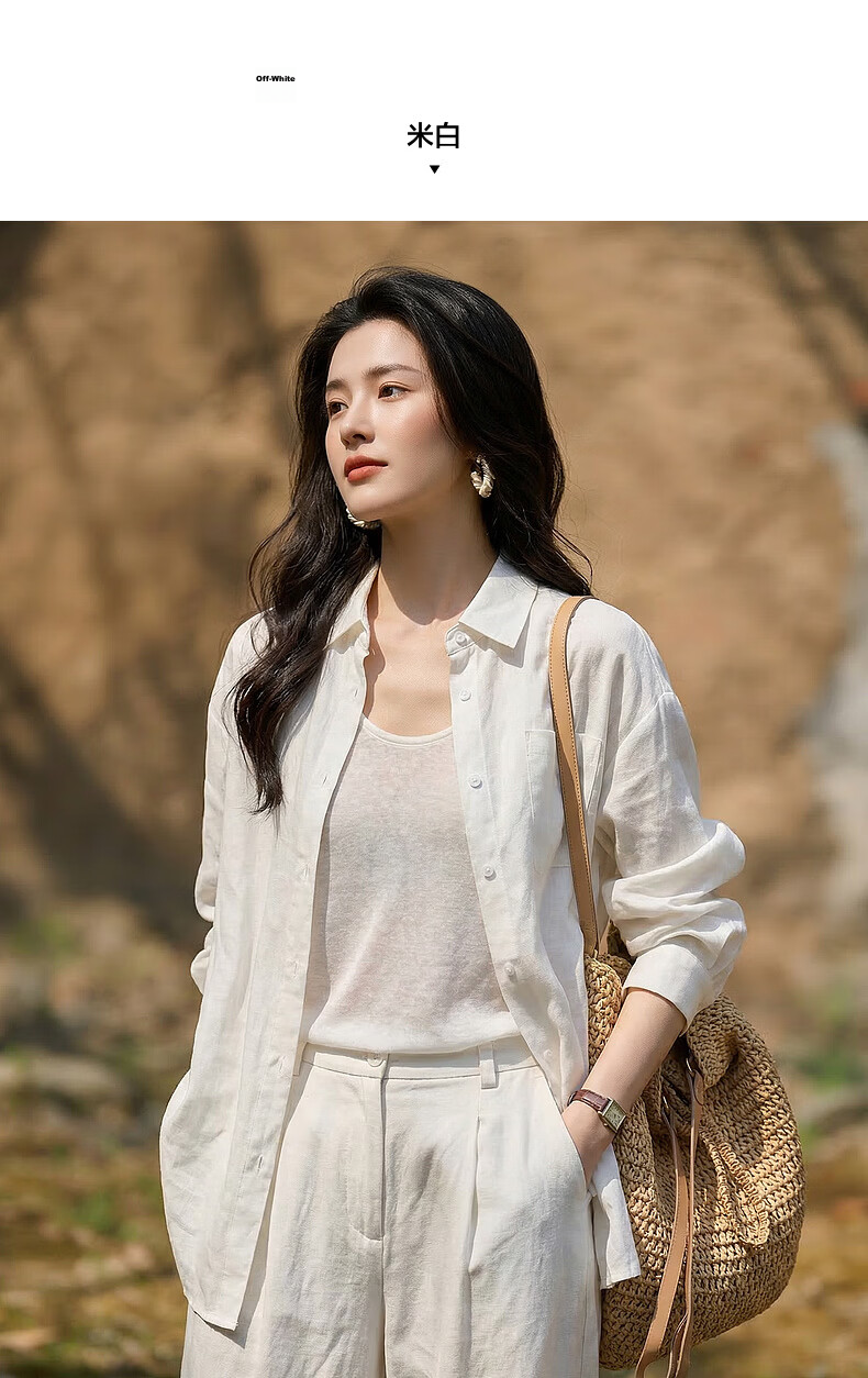 Demana [with Linen Lyocell] Spring Simple Lapel Large Pocket Loose Slimming Concealing Shirt for Women High-End Feel 10