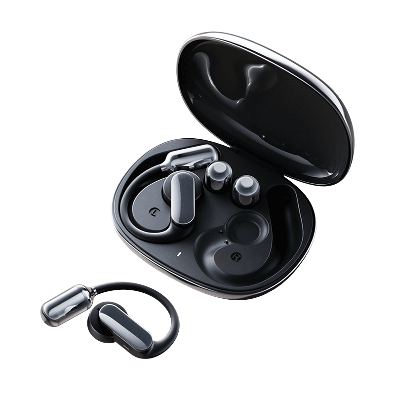 Chengao 2026 Latest Model | Replaceable Battery Wireless Bluetooth Earhook Bone Conduction Open-Ear Sports Running Ear Clip DS04 Black