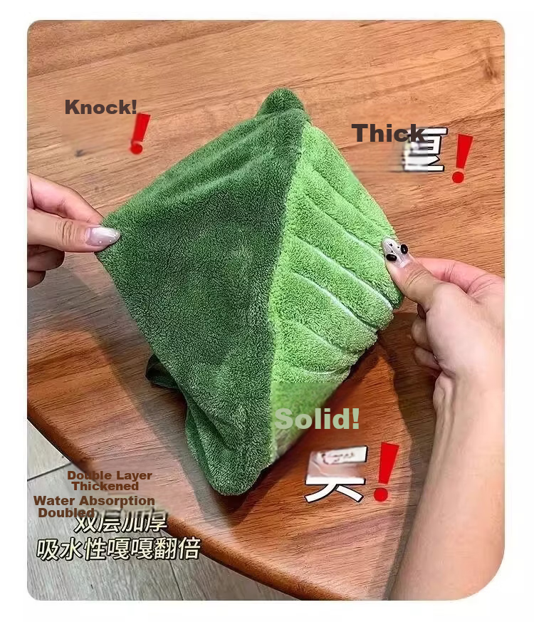 COODORA Leaf Hanging Hand Towels 2-Pack Extra Large Thick Absorbent Quick-Dry Coral Fleece Kitchen Bathroom Cloths 6