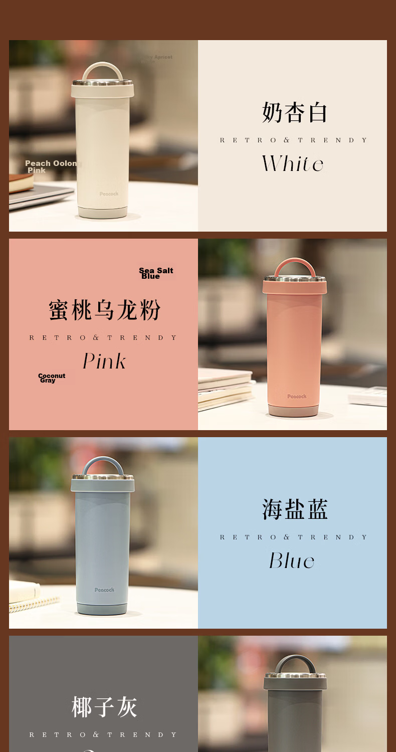 Peacock Insulated Coffee Mug 316 Stainless Steel Water Bottle Large Capacity White Travel Cup for Women Students 17