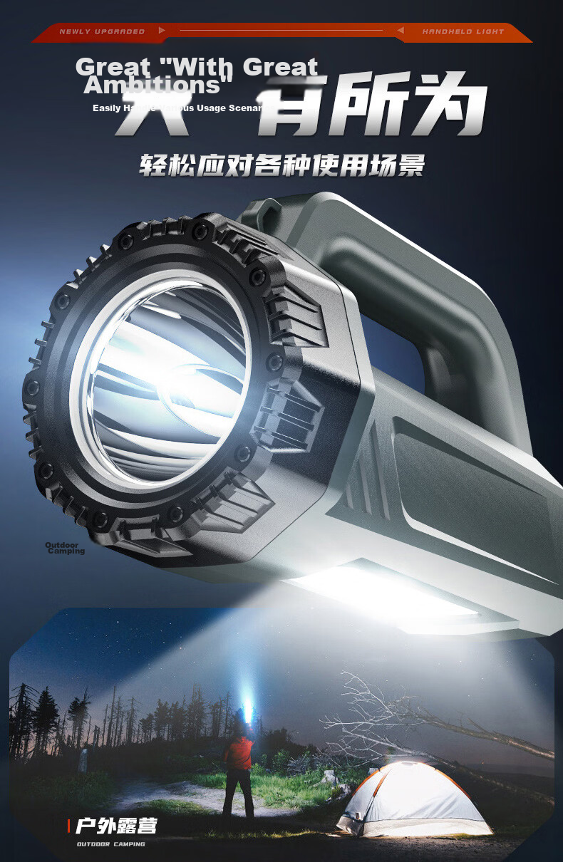 AIC High-Power Rechargeable Flashlight Spotlight Emergency Portable Long-Range Super Bright Patrol Lamp with Ultra-Long Battery Life 3