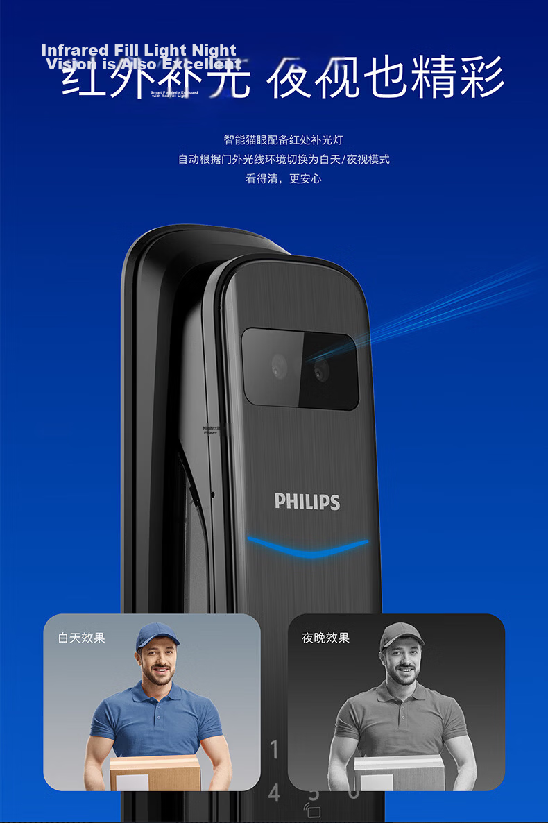 PHILIPS Blue Shield Upgraded Smart Door Lock with Facial Recognition, Peephole, Large Screen, Fingerprint Lock, Electronic Lock 702FVP-P 6