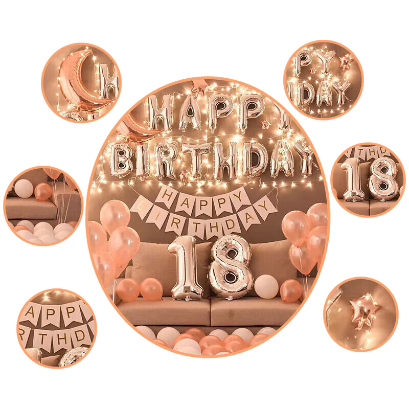 Kuyibao 18th Birthday Decoration, Girl's Birthday Balloon Scene Setup, Adult And Children's Themed Background Wall, Confession Party