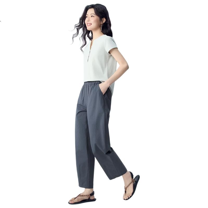 Giordano Women's Pants 2026 Summer New Pure Cotton Pleated Hem Elastic Waist Cropped Casual Pants 13426308