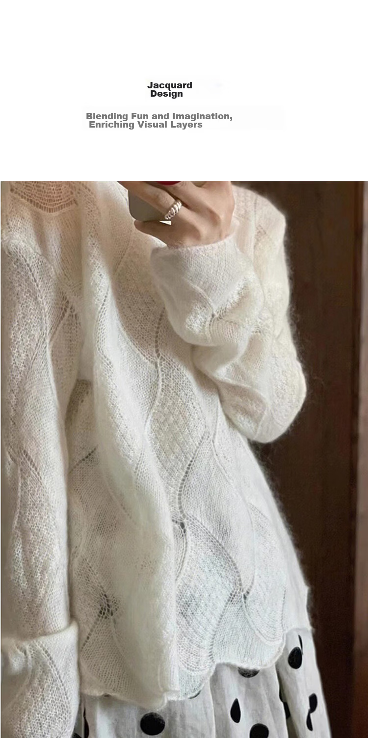 Demana Romantic Utopia Spring Elegant Round Neck Diamond Pattern Jacquard Slimming Knit Sweater for Women 6