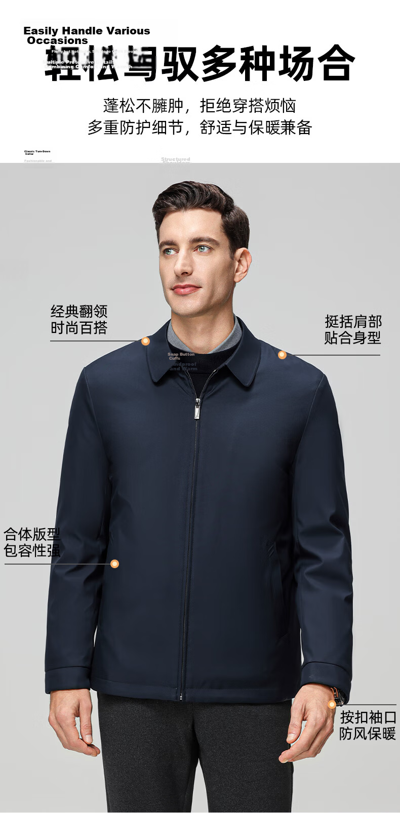 ROMON Lightweight Down Jacket Men Dad Warm Autumn Winter Business Casual Lapel Executive Coat 25030Y Dark Blue XL 2