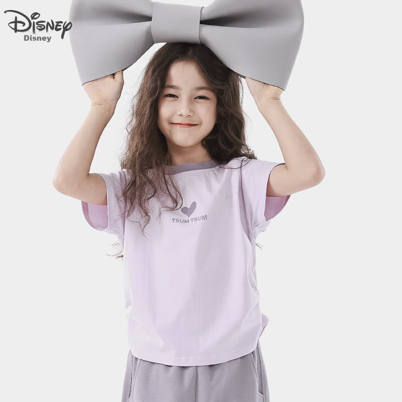 Disney Girls' Short Sleeve T-Shirt Summer Lightweight Stylish Children's Top Base Shirt Fashion Parent-Child Back 241208 Light Purple 160