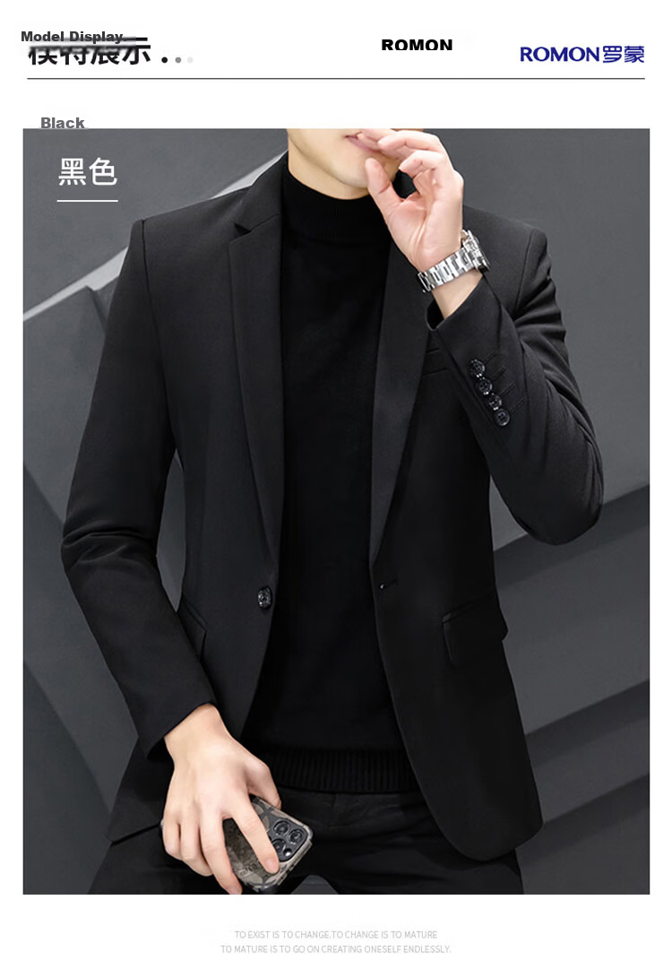 ROMON Men's Autumn Winter Business Formal Suit Slim Fit Luxury Blazer Groom Best Man Wedding Attire 11