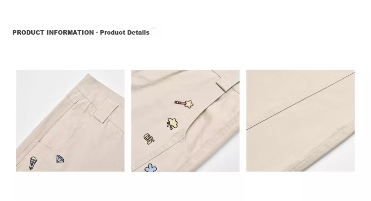 BEETLE TOWN Cartoon Embroidered Casual Pants for Women Spring Autumn 2025 New Loose Wide-Leg Curved Blade Pants Black M 2