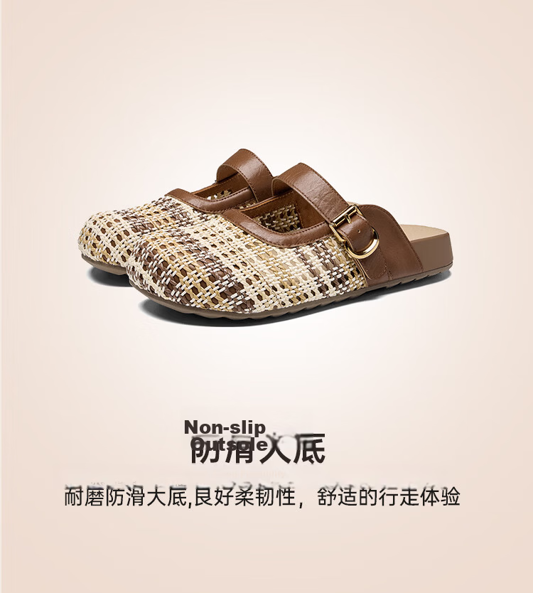 Zhuoshini Women's Vintage Slip-On Closed-Toe Sandals 2026 Summer New Breathable Mesh Birkenstock Style Half Slippers Off-White Size 38 6