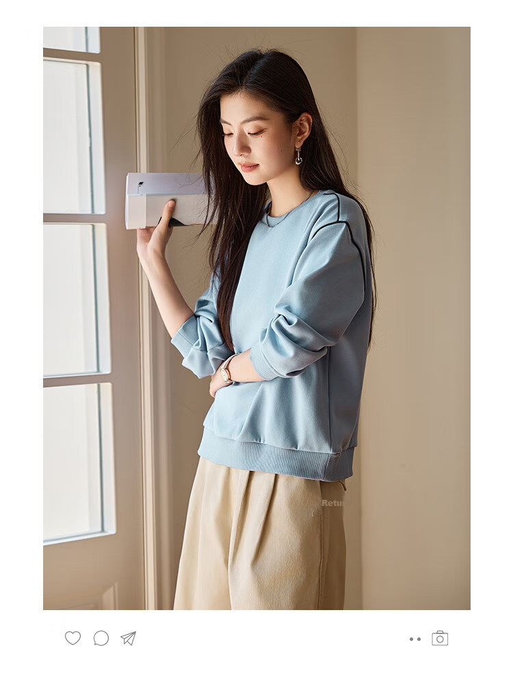 Mt Color-Block Stripe Spring Solid Fresh Simple Style Slightly Stretchy Fleece-Lined Thickened Versatile Warm Sweatshirt 3