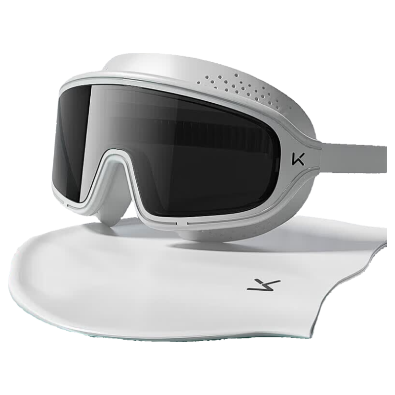 Keep Large Frame Waterproof Anti-Fog High-Definition Swimming Goggles for Men And Women, Professional Training Swim Cap Set, Ink White 300 Degrees