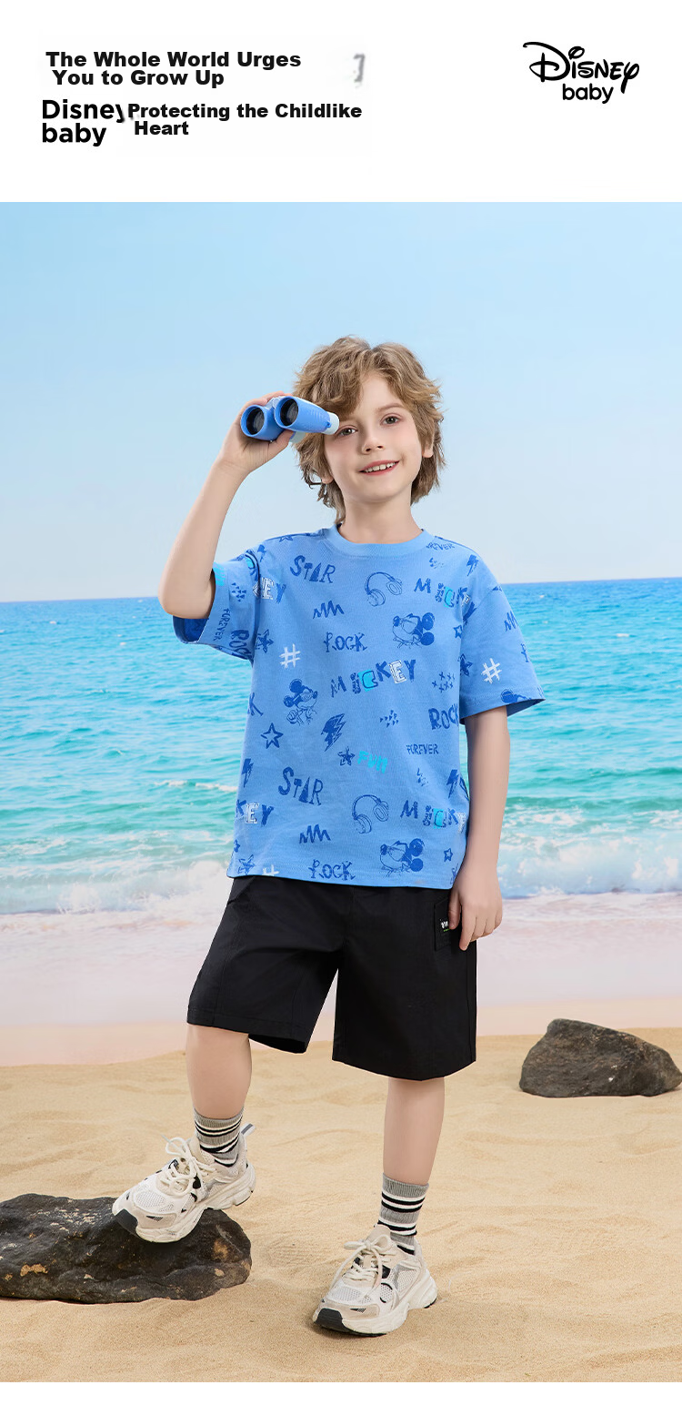 Disney Kids Boys and Girls Short Sleeve Set 2026 Summer New Children's Pure Cotton Casual Set Off-White 110 1