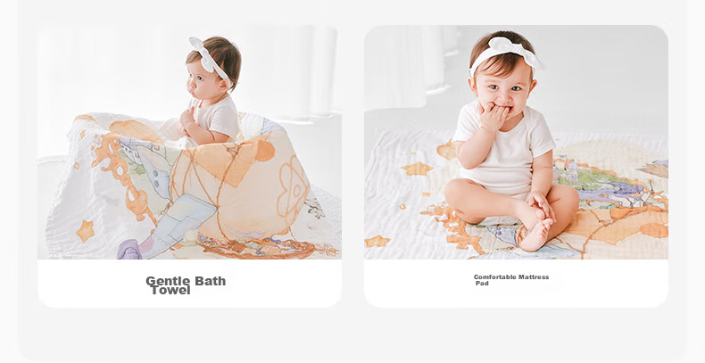BUBBLE TREE Newborn 6-Layer Gauze Bath Towel Baby Ultra-Soft 100% Pure Cotton Children's Bath Towel All-Season 120cm 45