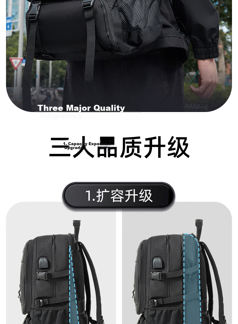 JINSHI WQ Travel Backpack, Men's Hiking Bag, Large Capacity, Long-Distance Outdoor Durable Backpack for Business Trips And Outdoor Trekking 2