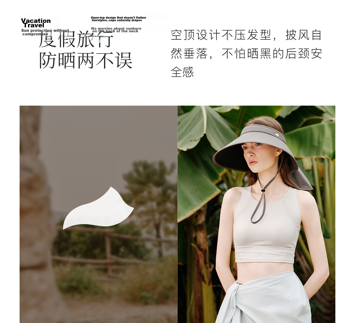 FANCET Women's Summer Wide Brim Face and Neck Cover Sun Hat UV Protection Black Coated Heat Insulation Open Top Sunshade Hat 9