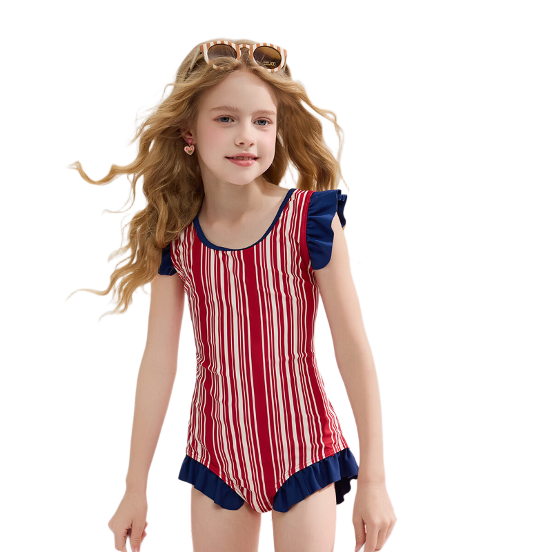 ASK JUNIOR Kids Swimwear Girls One-Piece Swimsuit Skirt Red Summer Youth Training Suit