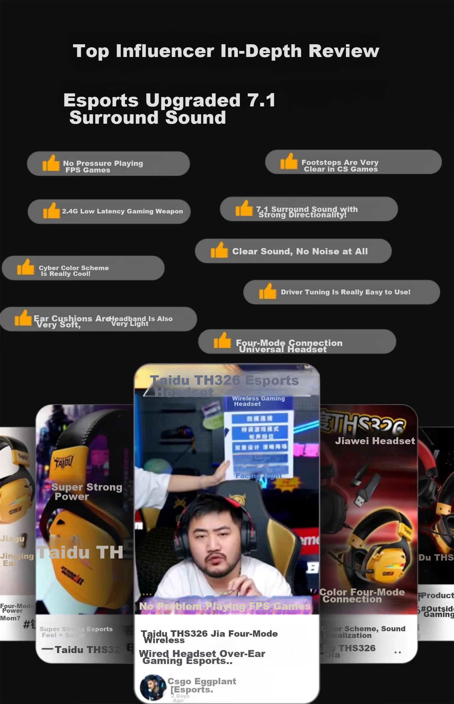 Taidu THS326 Quad-Mode Gaming Headset Bluetooth Wireless Over-Ear 7.1 Surround Sound Wired Esports Delta Operation Valorant FPS Positional Audio Lightning Yellow 2