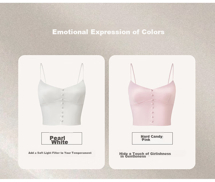 Fuli Girl Satin Buttoned Small Vest Camisole Underwear Women Wireless Bra Outerwear Pearl White S 8