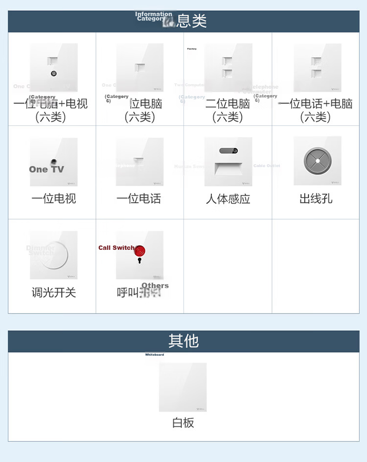 BULL Switch Socket G57 Butterfly Ultra-Thin Two-Position Computer with TV Category 6 Large Panel Socket G57T223 Glossy White 22